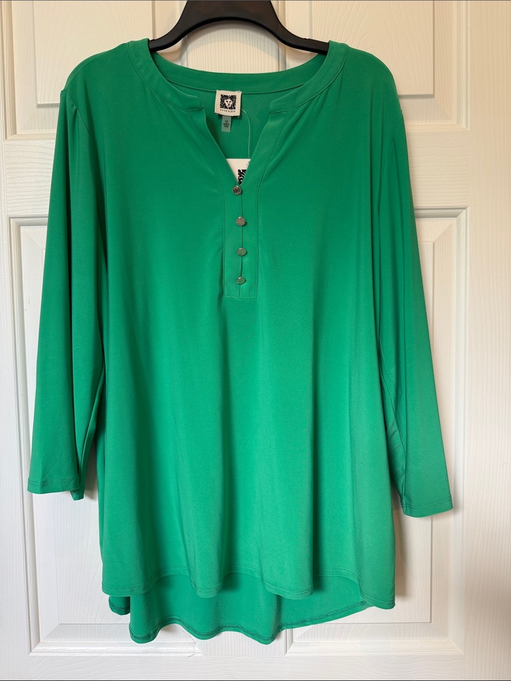 Anne Klein Bright Green Henley Tunic